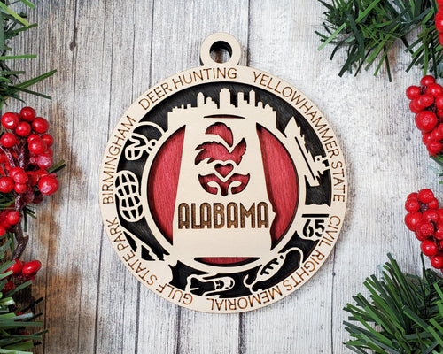 State Ornament - Wood USA Ornament - Christmas Ornament - Alabama Ornament