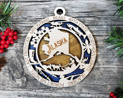 State Ornament - Wood USA Ornament - Christmas Ornament - Alaska Ornament