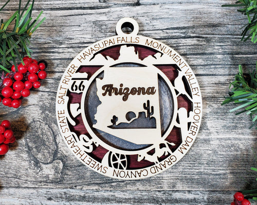 State Ornament - Wood USA Ornament - Christmas Ornament - Arizona Ornament