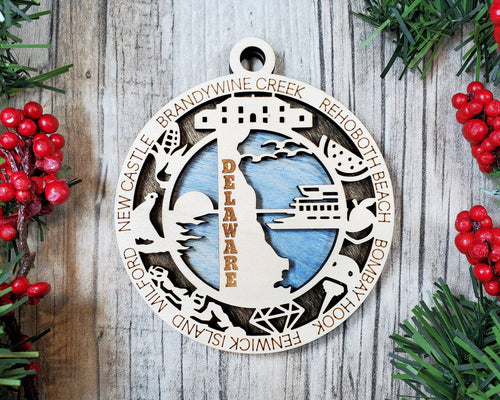 State Ornament - Wood USA Ornament - Christmas Ornament - Delaware Ornament