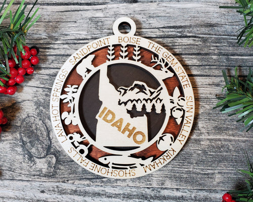 State Ornament - Wood USA Ornament - Christmas Ornament - Idaho Ornament