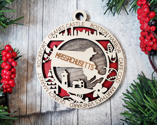 State Ornament - Wood USA Ornament - Christmas Ornament - Massachusetts Ornament