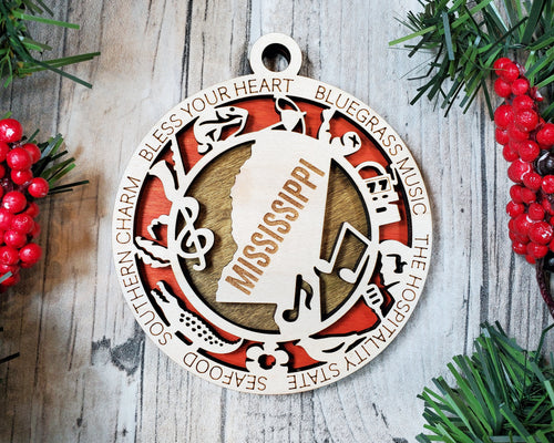 State Ornament - Wood USA Ornament - Christmas Ornament - Mississippi Ornament