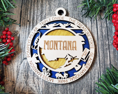 State Ornament - Wood USA Ornament - Christmas Ornament - Montana Ornament