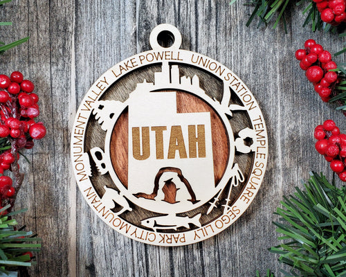 State Ornament - Wood USA Ornament - Christmas Ornament - Utah Ornament