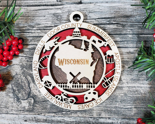 State Ornament - Wood USA Ornament - Christmas Ornament - Wisconsin Ornament