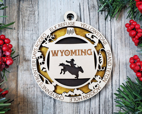 State Ornament - Wood USA Ornament - Christmas Ornament - Wyoming Ornament