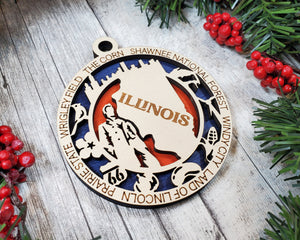 State Ornament - Wood USA Ornament - Christmas Ornament - Illinois Ornament