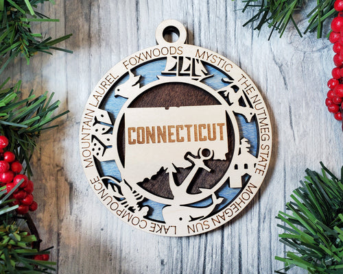 State Ornament - Wood USA Ornament - Christmas Ornament - Connecticut Ornament