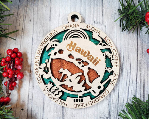 State Ornament - Wood USA Ornament - Christmas Ornament - Hawaii Ornament