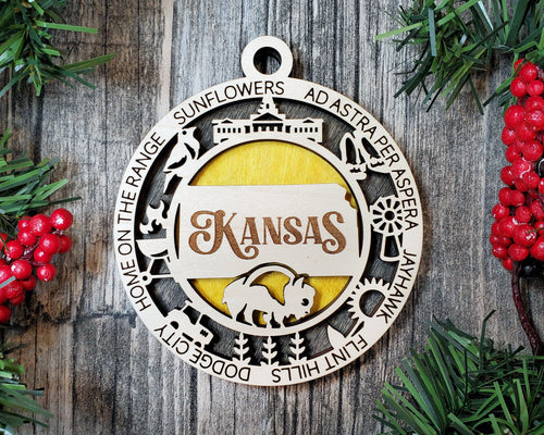 State Ornament - Wood USA Ornament - Christmas Ornament - Kansas Ornament