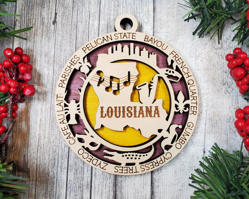 State Ornament - Wood USA Ornament - Christmas Ornament - Louisiana Ornament