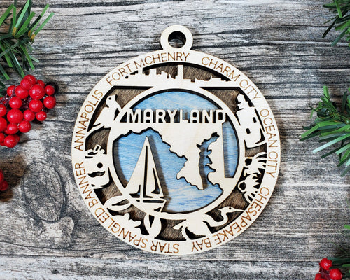 State Ornament - Wood USA Ornament - Christmas Ornament - Maryland Ornament