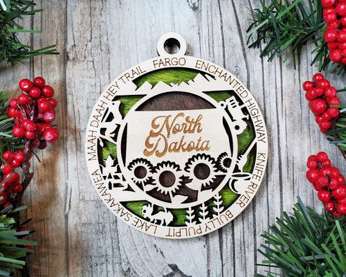 State Ornament - Wood USA Ornament - Christmas Ornament - North Dakota Ornament