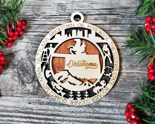 State Ornament - Wood USA Ornament - Christmas Ornament - Oklahoma Ornament