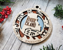 Load image into Gallery viewer, State Ornament, Wood USA Ornament, Christmas Ornament, Rhode Island Ornament
