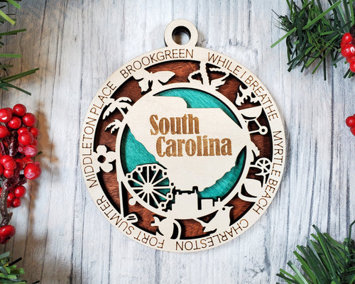 State Ornament - Wood USA Ornament - Christmas Ornament - South Carolina Ornament