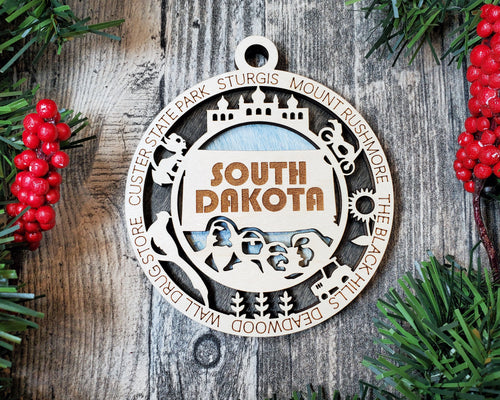 State Ornament - Wood USA Ornament - Christmas Ornament - South Dakota Ornament