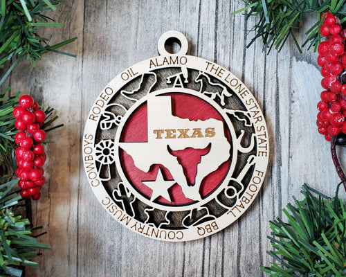 State Ornament - Wood USA Ornament - Christmas Ornament - Texas Ornament