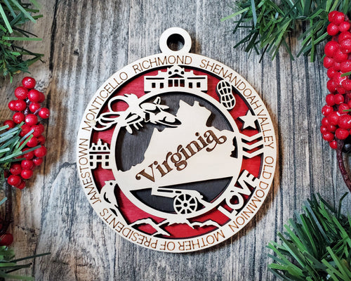 State Ornament - Wood USA Ornament - Christmas Ornament - Virginia Ornament