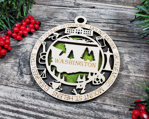 State Ornament - Wood USA Ornament - Christmas Ornament - Washington Ornament