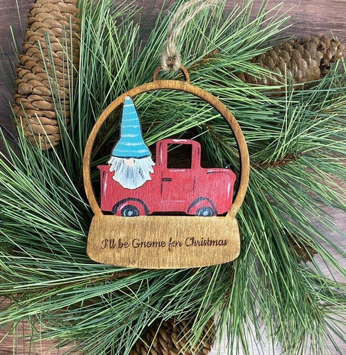 Gnome Vintage Red Truck snow globe Christmas ornament - Christmas decor - Ornament- tiered tray decor