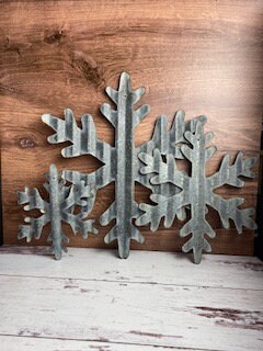 Set of 3 (small, medium and large) -Corrugated Simple metal snowflakes - holiday decor - Christmas- Winter decor