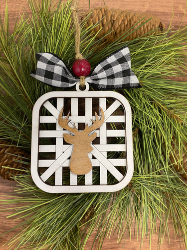 Tobacco basket ornament - Christmas decor - Ornament- tiered tray decor - deer ornament - wreath ornament