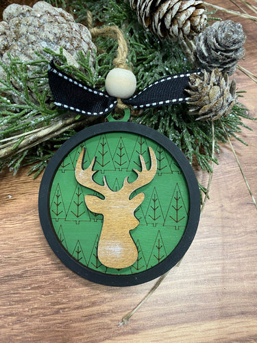 Farmhouse Round Tree or Deer ornament - Christmas decor - Ornament- tiered tray decor - tree ornament - deer ornament - Rustic Ornament